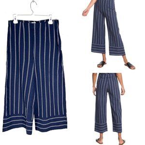 Roxy Blue White Striped High Waisted Wide Leg Linen Blend Pants Women’s Size siz